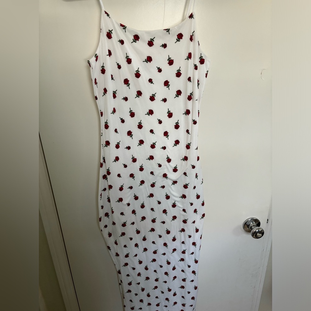 Justify White Midi Dress with Red Floral Print